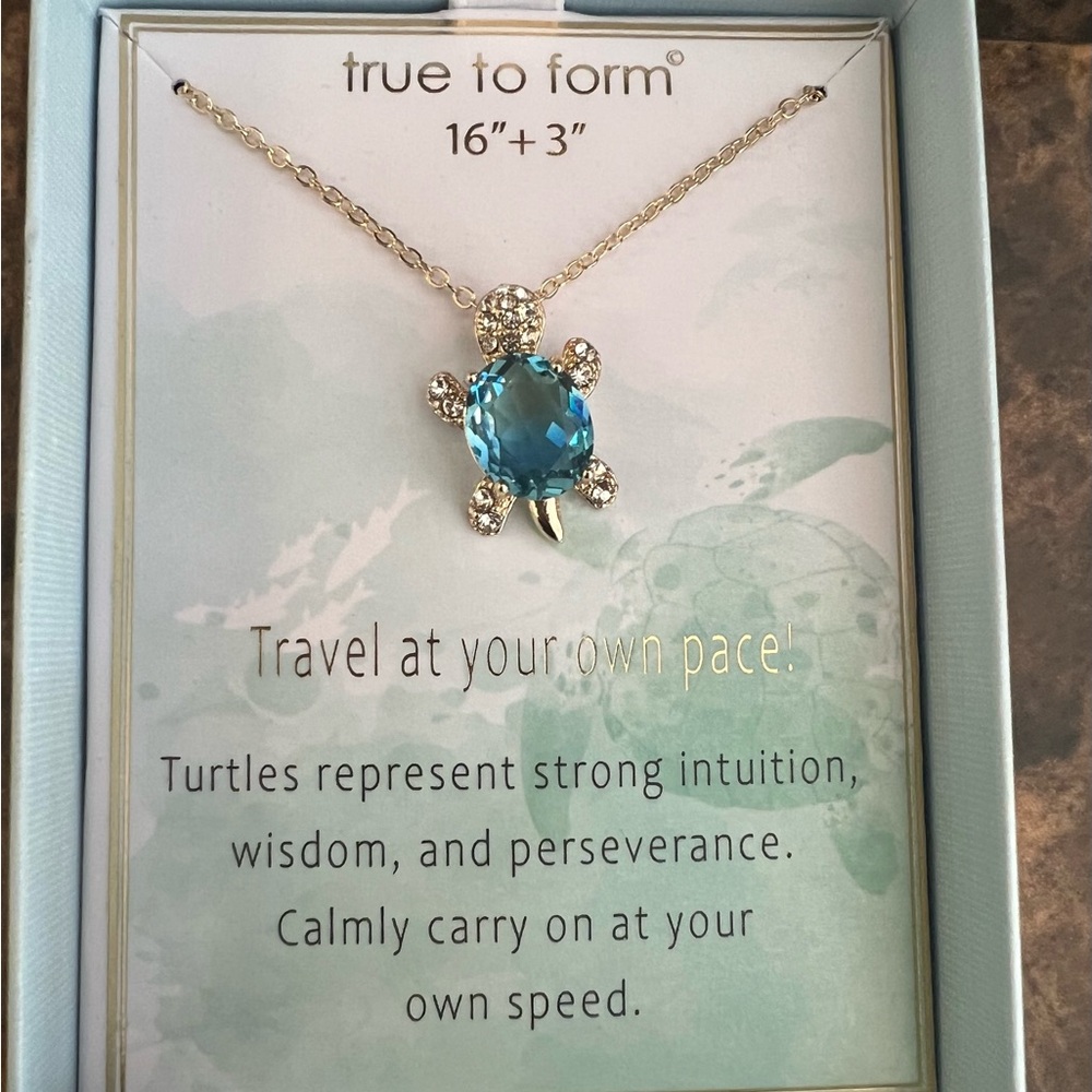 True to Form Sparkling Blue Turtle Pendant Necklace